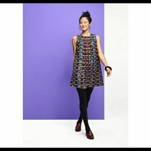 ANNA‎ SUI black Metallic Circles Shift MINI DRESS
